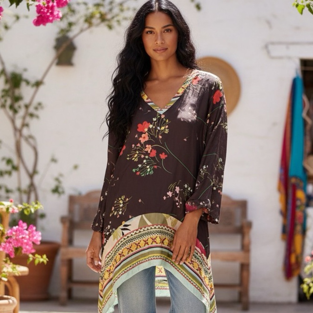Sundance 100% Silk Floral Tunic Blouse Top